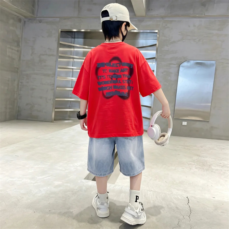 Tween Boys Casual Streetwear Outfit Kids New Summer Clothes Suit