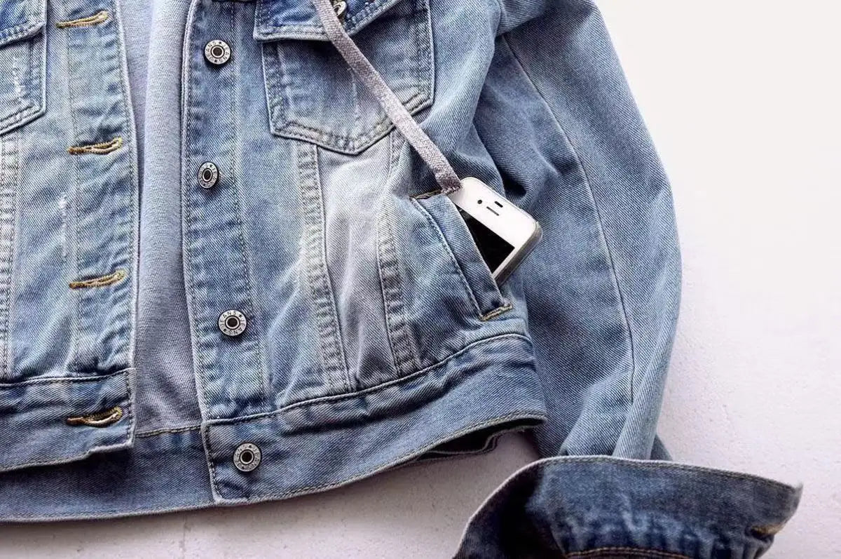 Denim Short Jacket for Women Short Autumn Winter Long-sleeved Slim Hooded Versatile