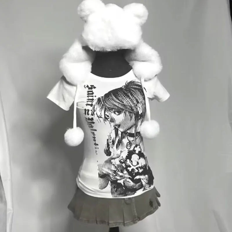 Streetwear O-neck 90s Text Printing Tops Women