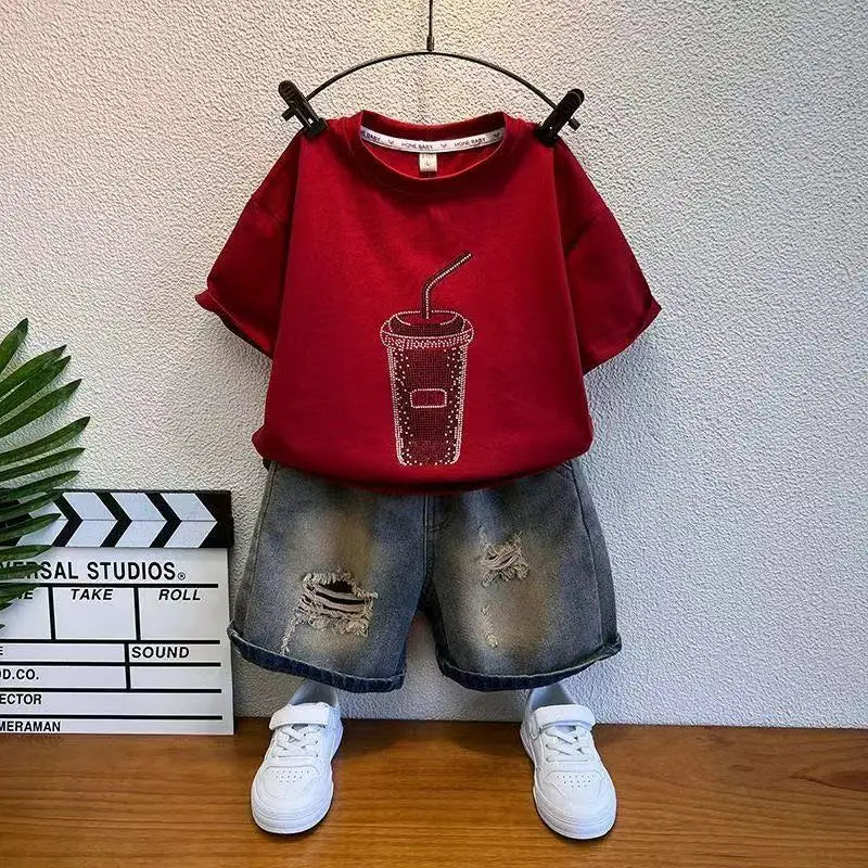 T-Shirts Denim Shorts 2 Pieces