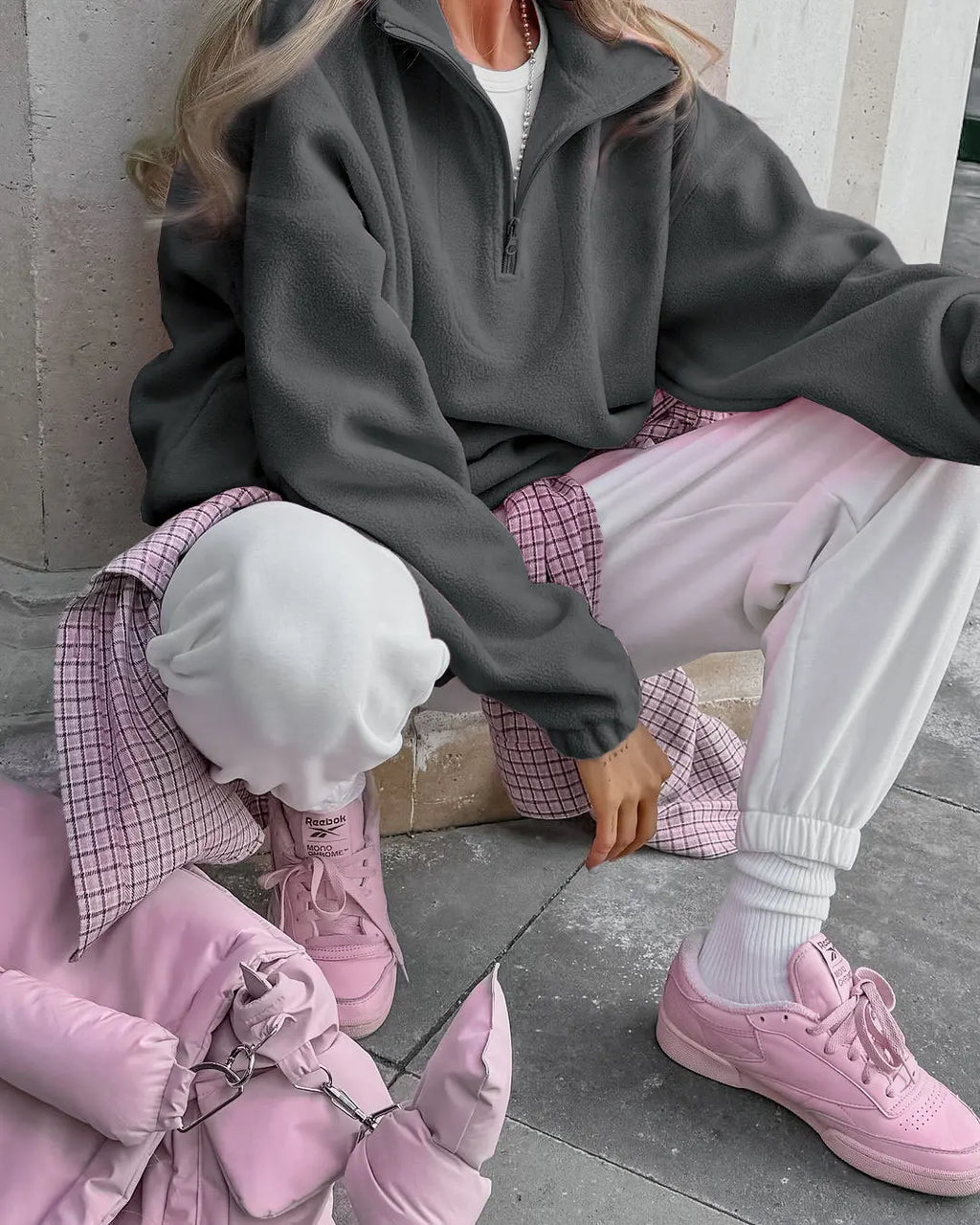 Women Autumn Winter Fleece Hoodies Elegant Stand Collar Zipper Loose Sweatshirt Elegant Solid Pullover Casual Top Streetwear