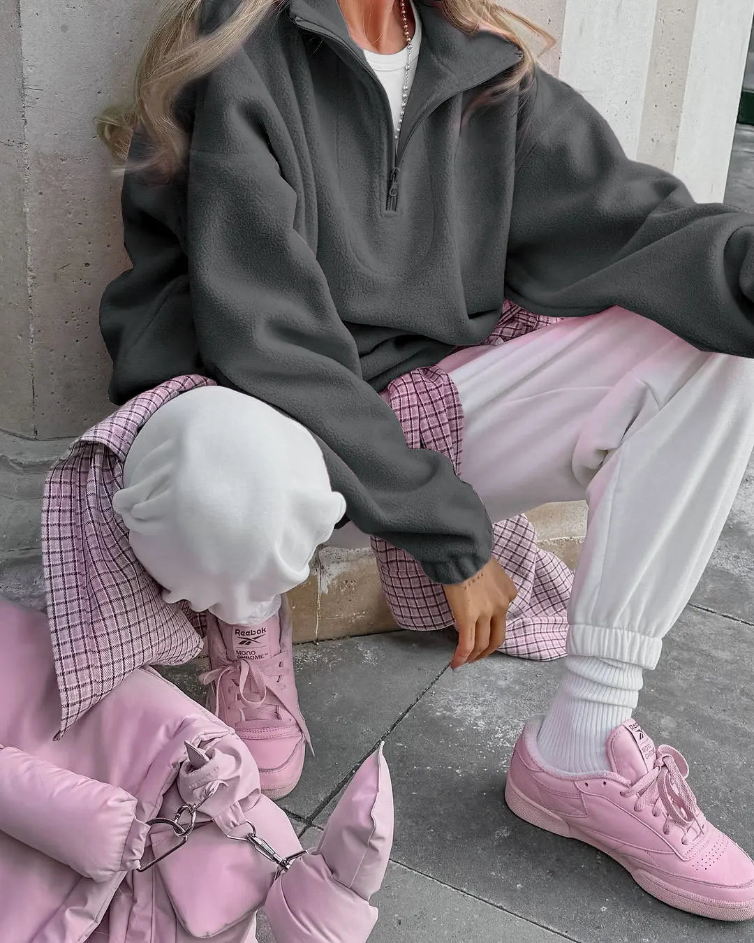 Women Autumn Winter Fleece Hoodies Elegant Stand Collar Zipper Loose Sweatshirt Elegant Solid Pullover Casual Top Streetwear