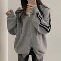 Double Zipper Knitted Cardigans Women Autumn Winter Thicken Warm Hooded Sweater