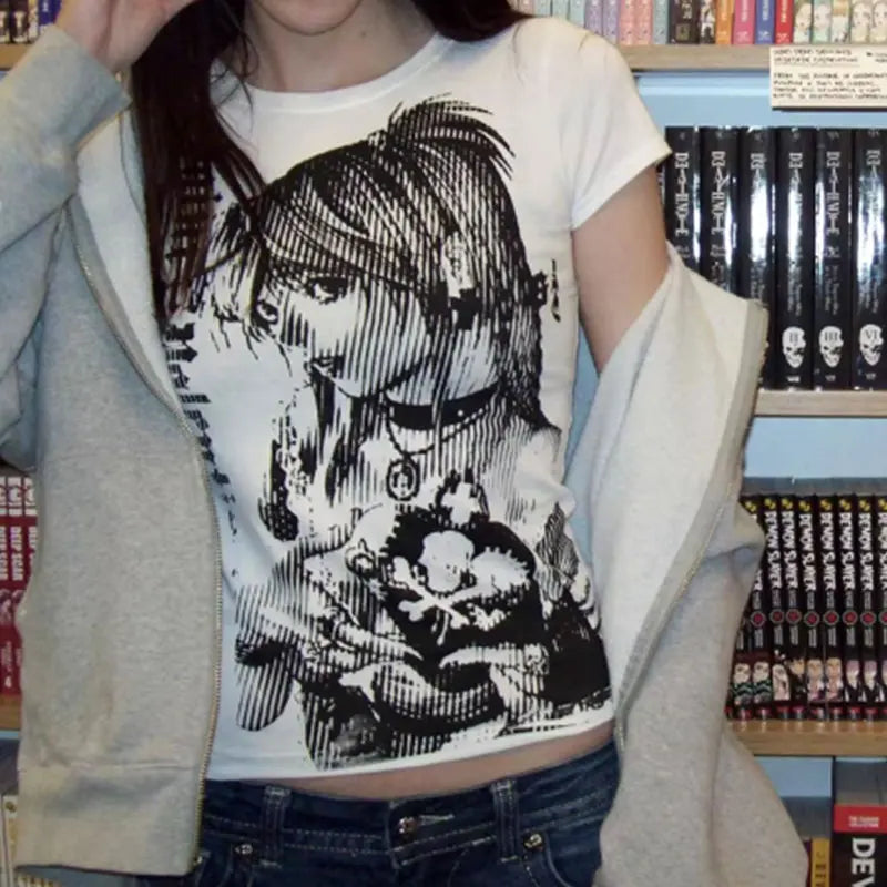 Streetwear O-neck 90s Text Printing Tops Women