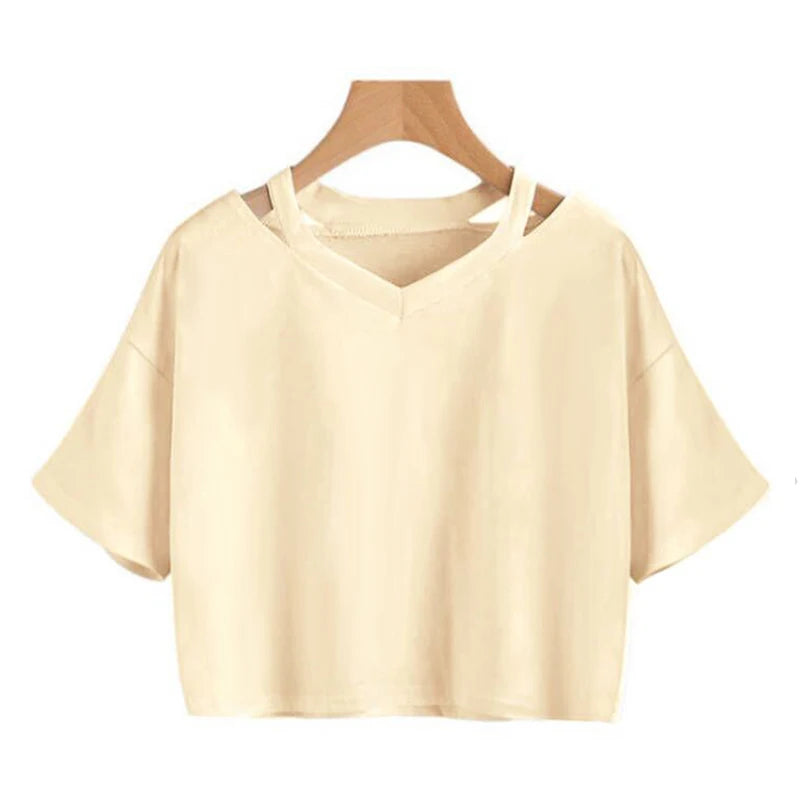 Women's Graphic Short Sleeve V-neck Cropped T Shirt 90s Vintage Tshirt Woman