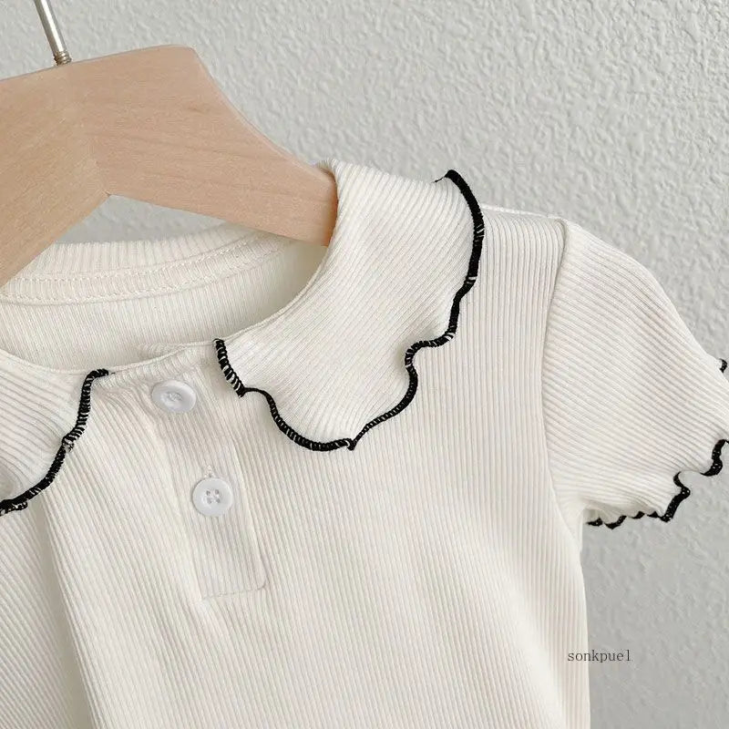 Girls' Summer Short-Sleeve T-Shirt Children Little Doll Collar Top Baby Summer Thin Half-Sleeve Base Shirt