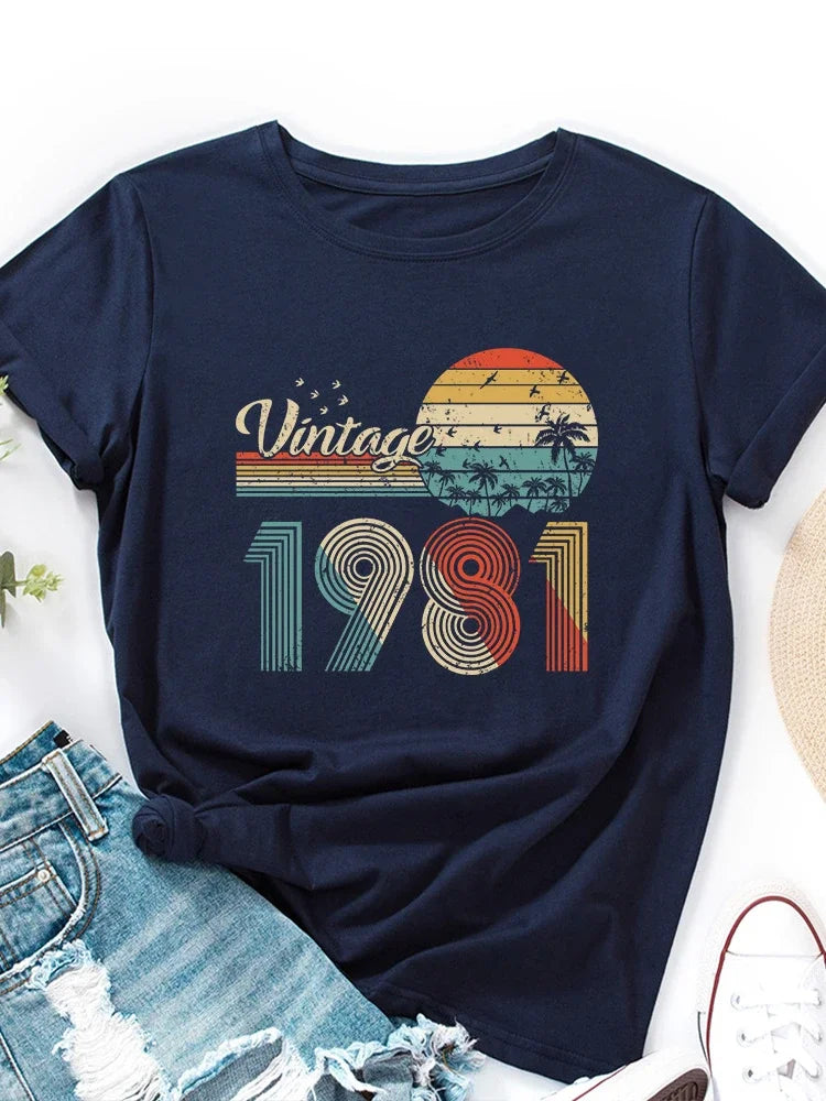 vintage 1981 Print Women T Shirt Short Sleeve O Neck Loose Women