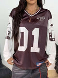 Women's Vintage American Sports V-neck Long Sleeve T-shirt