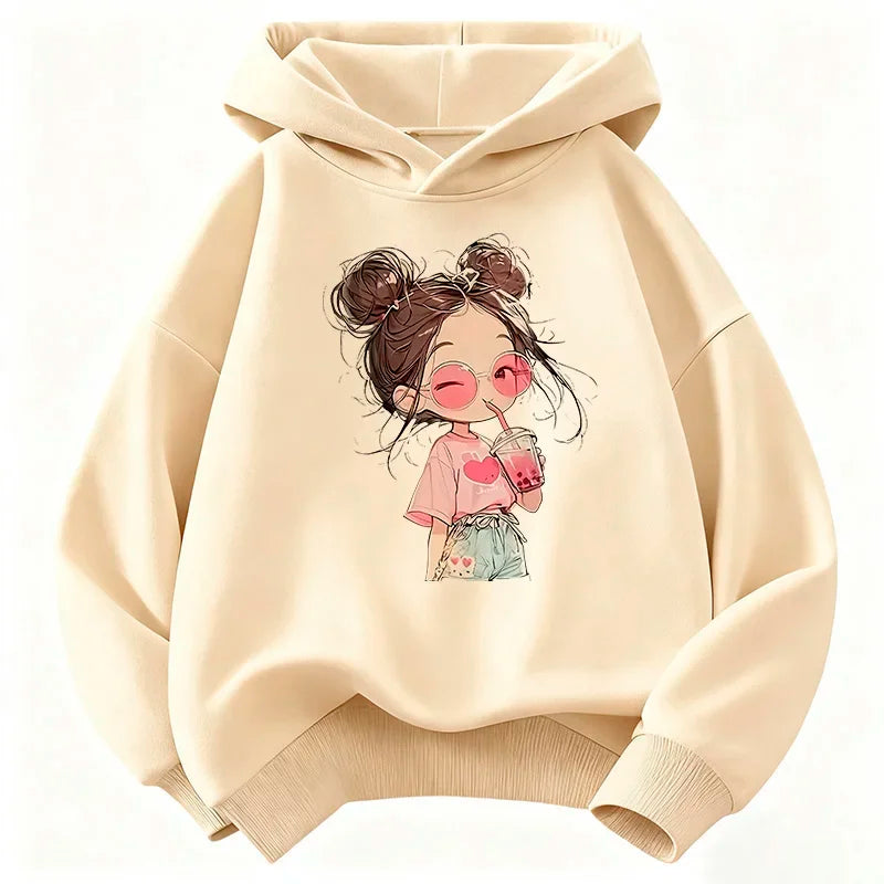 hooded casual sports shirt -  girls' niche fruit beverage printed pullover hoodie