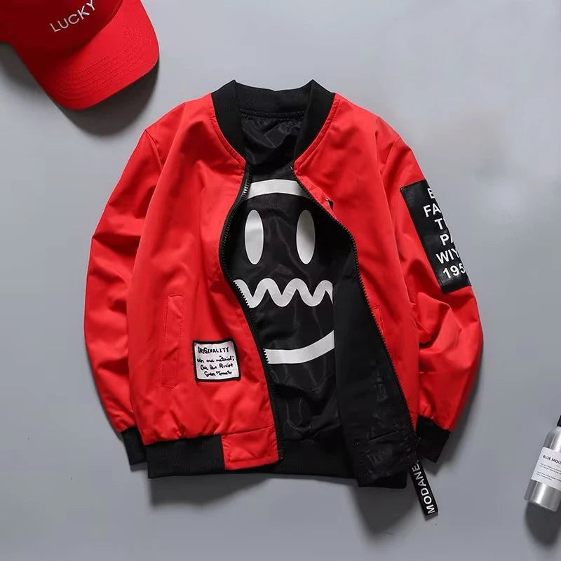 Teen Boys Double Sided Wear Bomber Jacket 2026 Spring Autumn Children Handsome Zipper