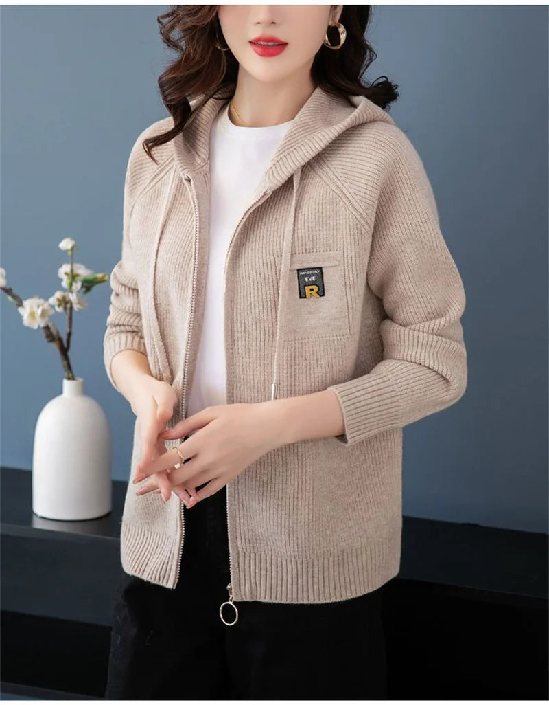 Fall/Winter New Knitted Cardigan Coat Women Hooded  Jacket Fashion