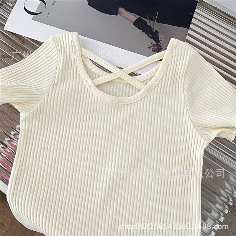 Children Short Sleeved Thin Soft Tops Simple Solid Color Casual Kids