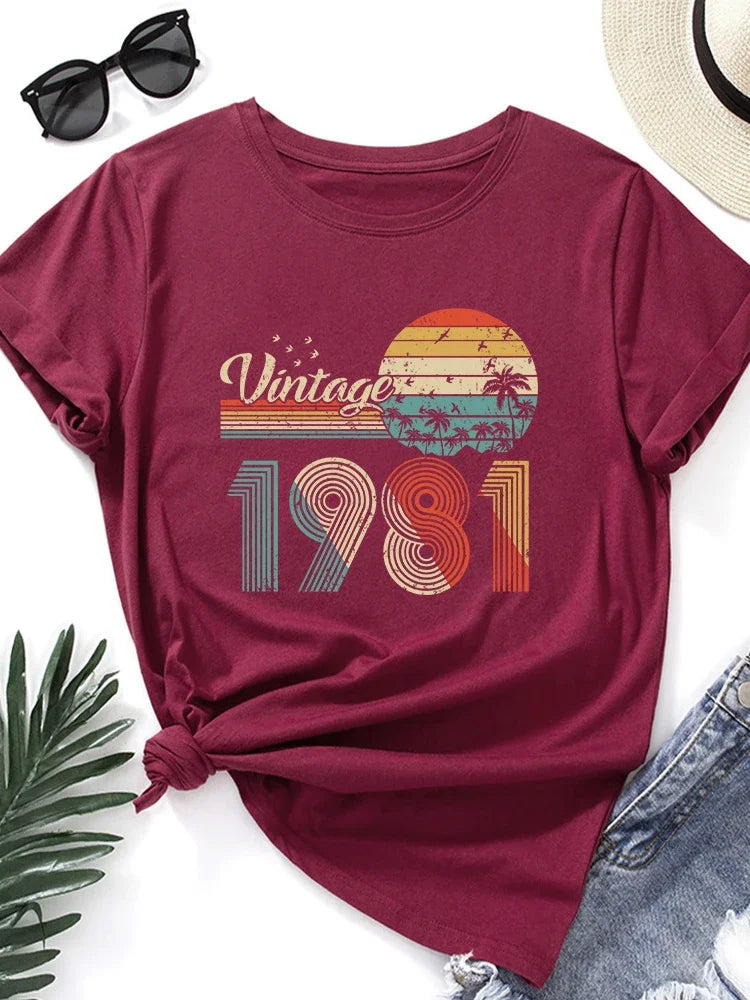 vintage 1981 Print Women T Shirt Short Sleeve O Neck Loose Women