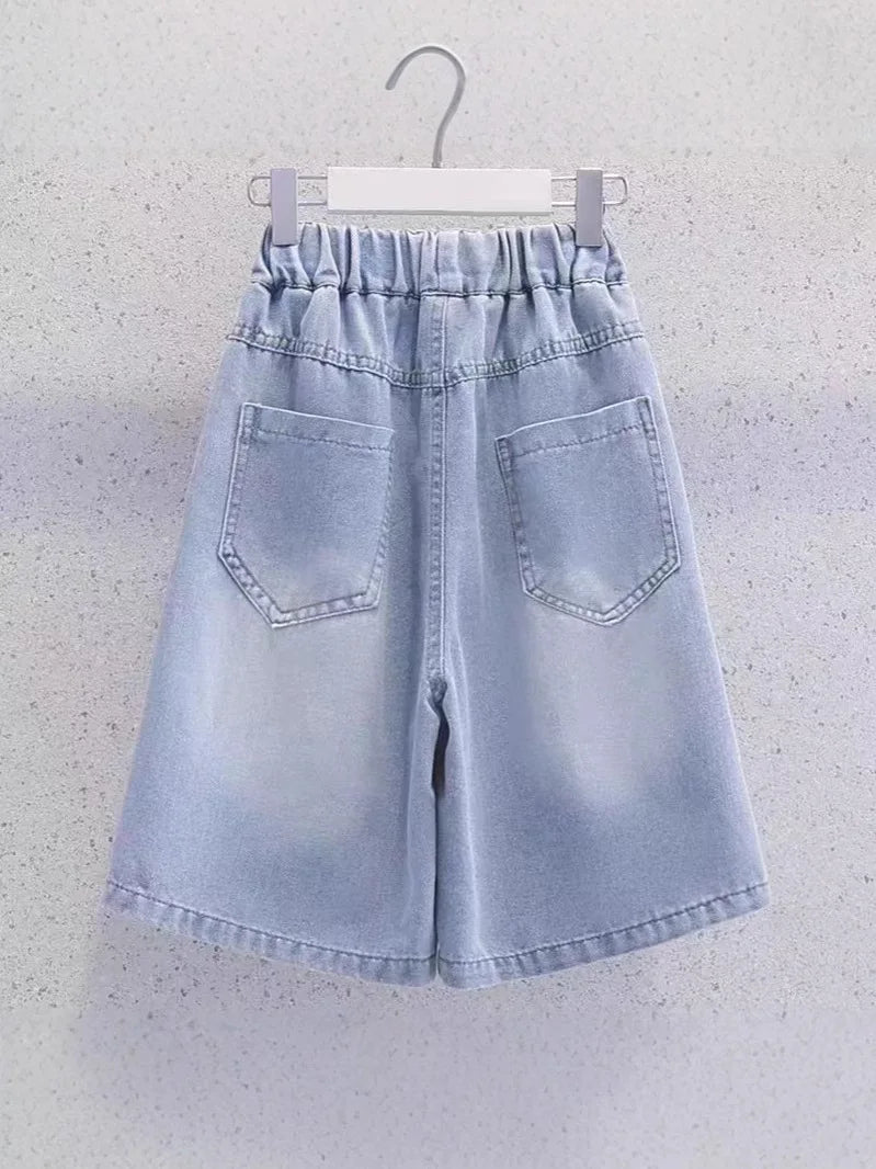 Cute Embroidery Denim Knee-length Shorts for Girls