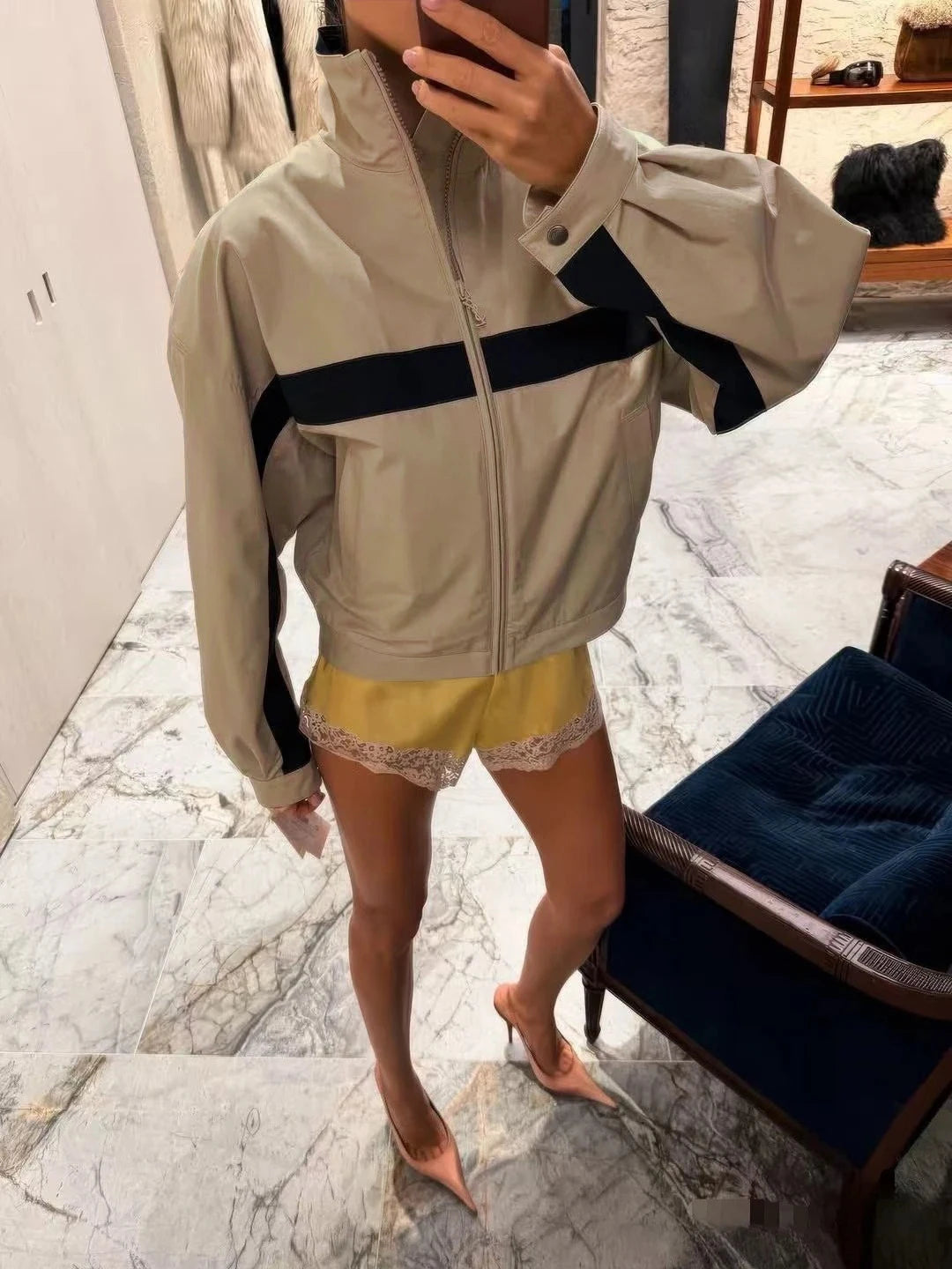 Autumn Women's Jackets Oversized Vintage Bomber Jacket Zip Up Turn Down Collar Short Coat Streetwear Fashion Outwear