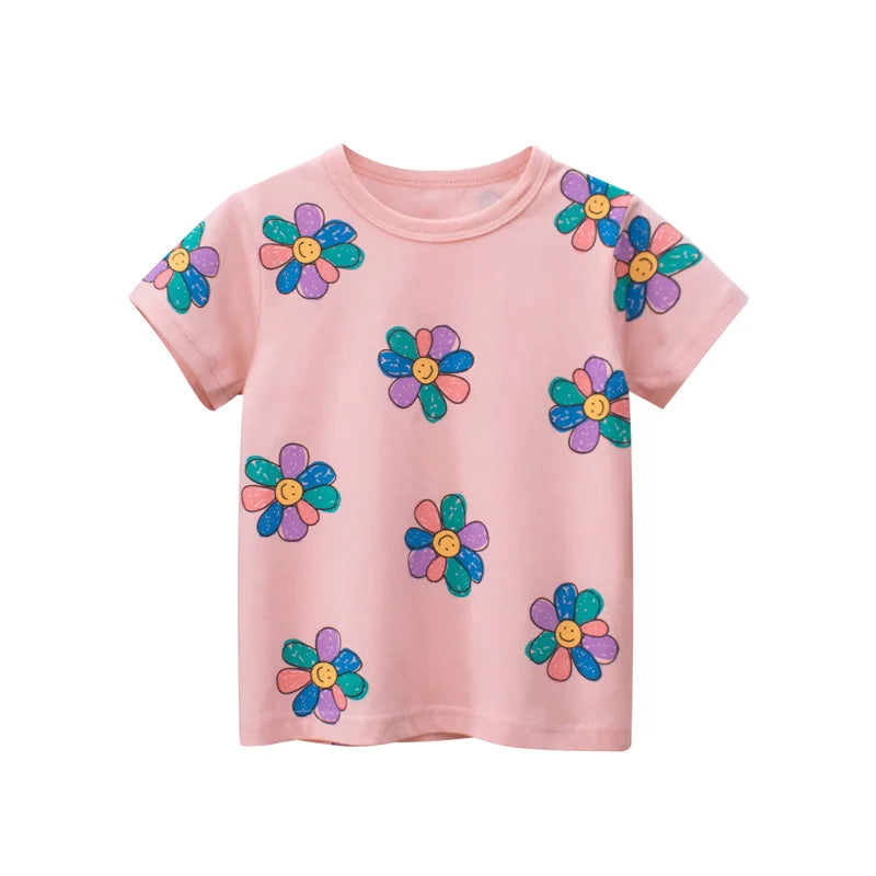 Toddler Kid Girls Cotton T Shirt Short Sleeve Infant Top Cartoon Flower
