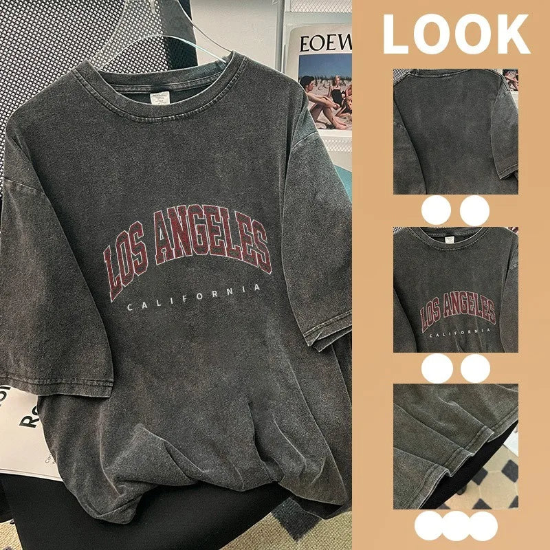 New Trendy Cool Washed Cotton T-shirt Streetwear Summer Wash Tee Girl Y2k