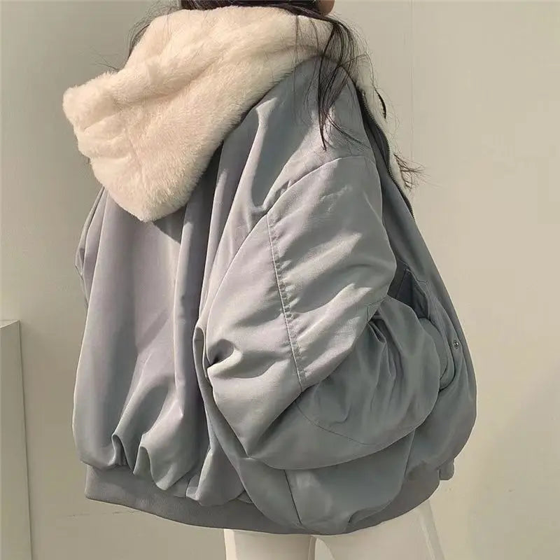 Fashion Double Sided Thicken Parkas Women Winter Warm Fleece Loose Coats Zipper Jacket