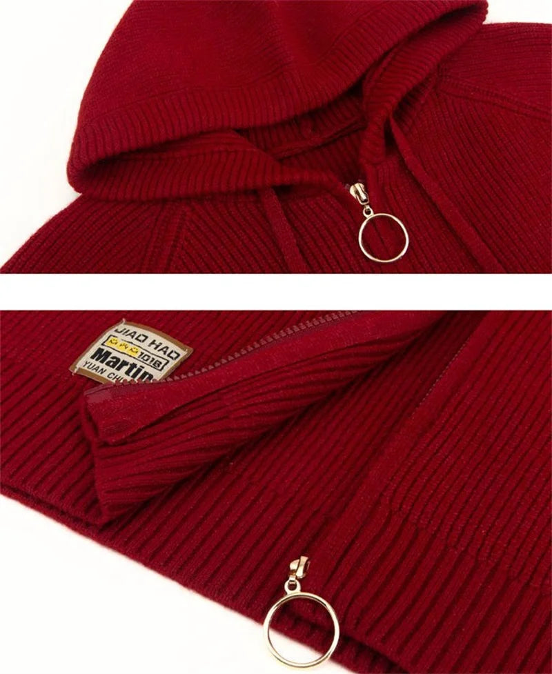 Fall/Winter New Knitted Cardigan Coat Women Hooded  Jacket Fashion