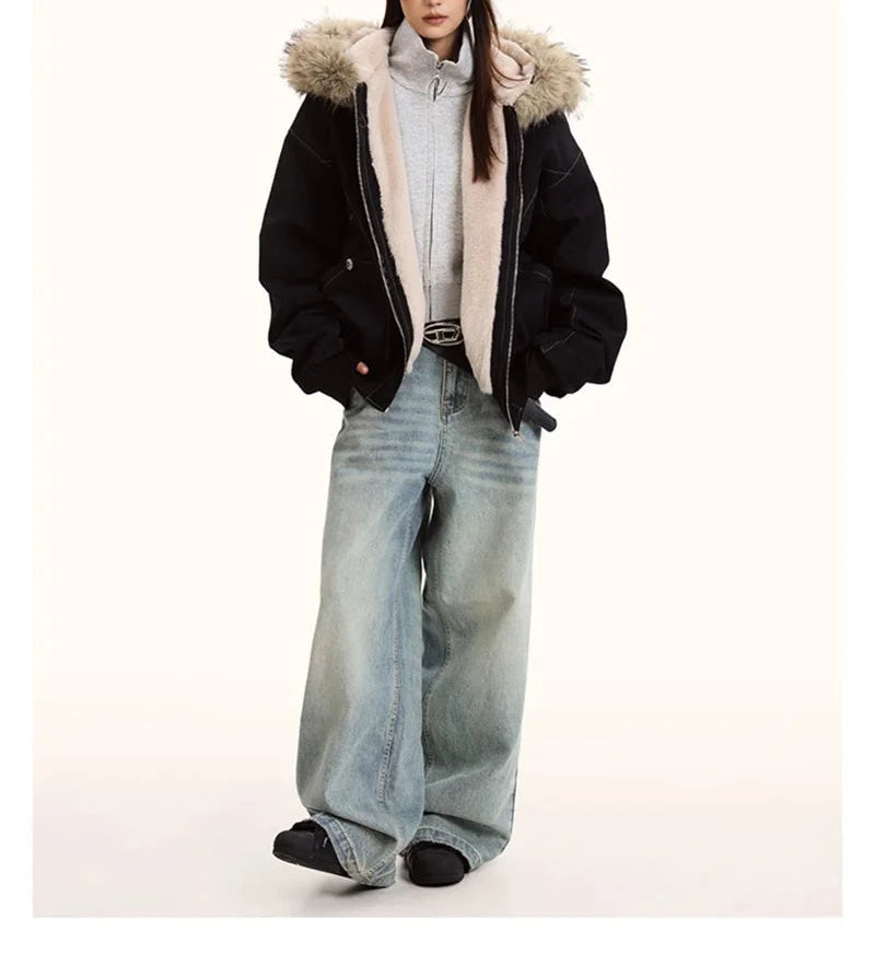 Hooded Parkas Thicken Padded Jackets Casual Zipper Gothic Women