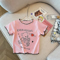 Girls Cartoon Print Ruffle Trim T-Shirt
