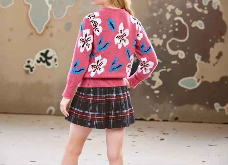 Girls' Vintage Jacquard Pullover Sweater, New Autumn-Winter Versatile