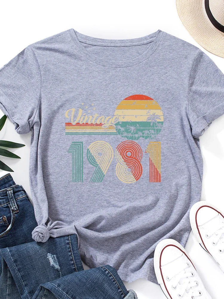 vintage 1981 Print Women T Shirt Short Sleeve O Neck Loose Women