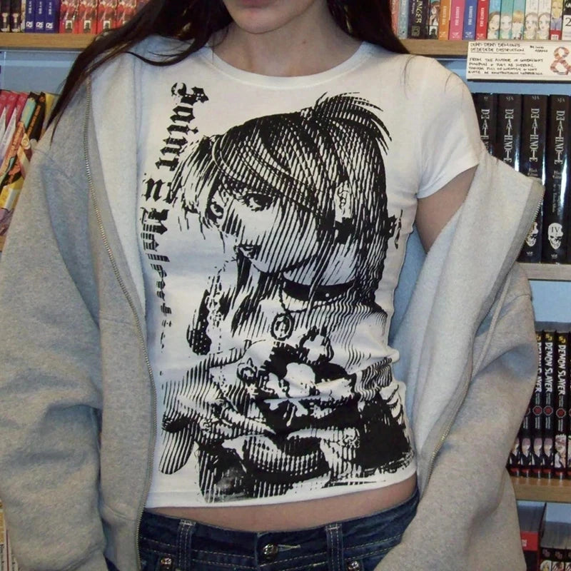 Streetwear O-neck 90s Text Printing Tops Women