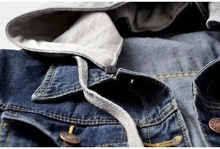 Denim Short Jacket for Women Short Autumn Winter Long-sleeved Slim Hooded Versatile