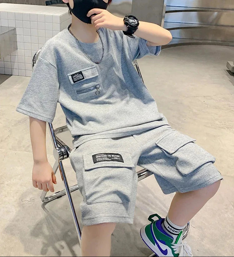 T-Shirt+Shorts 2-Piece Boys Letter Printing New Children Teen