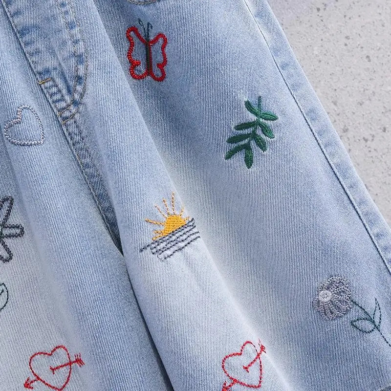 Cute Embroidery Denim Knee-length Shorts for Girls