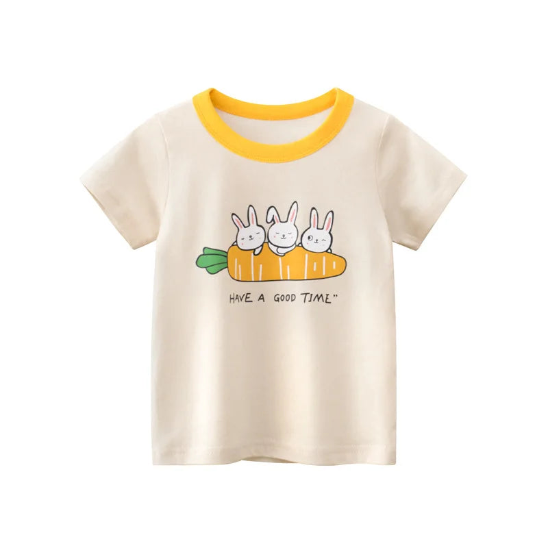 Toddler Kid Girls Cotton T Shirt Short Sleeve Infant Top Cartoon Flower