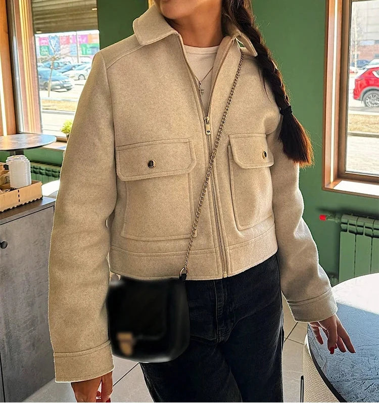 Women's Zipper Jacket Coat New Winter Long Sleeve Pocket Outerwear Coat Short Street Elegant Women's Jacket