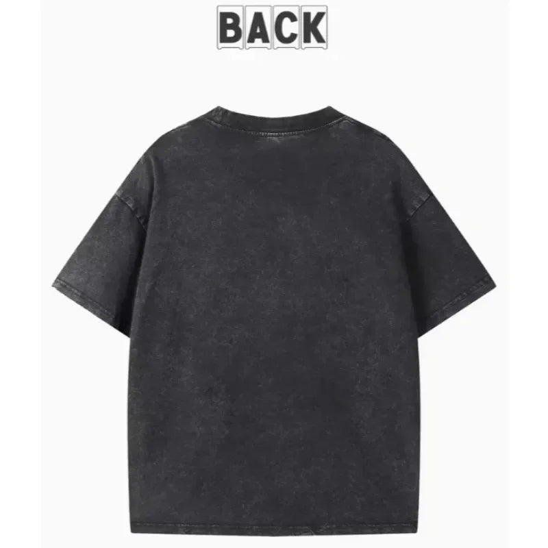 Vintage Washed Black Oversized T-Shirt Stylish Leopard Print Streetwear Casual Cotton
