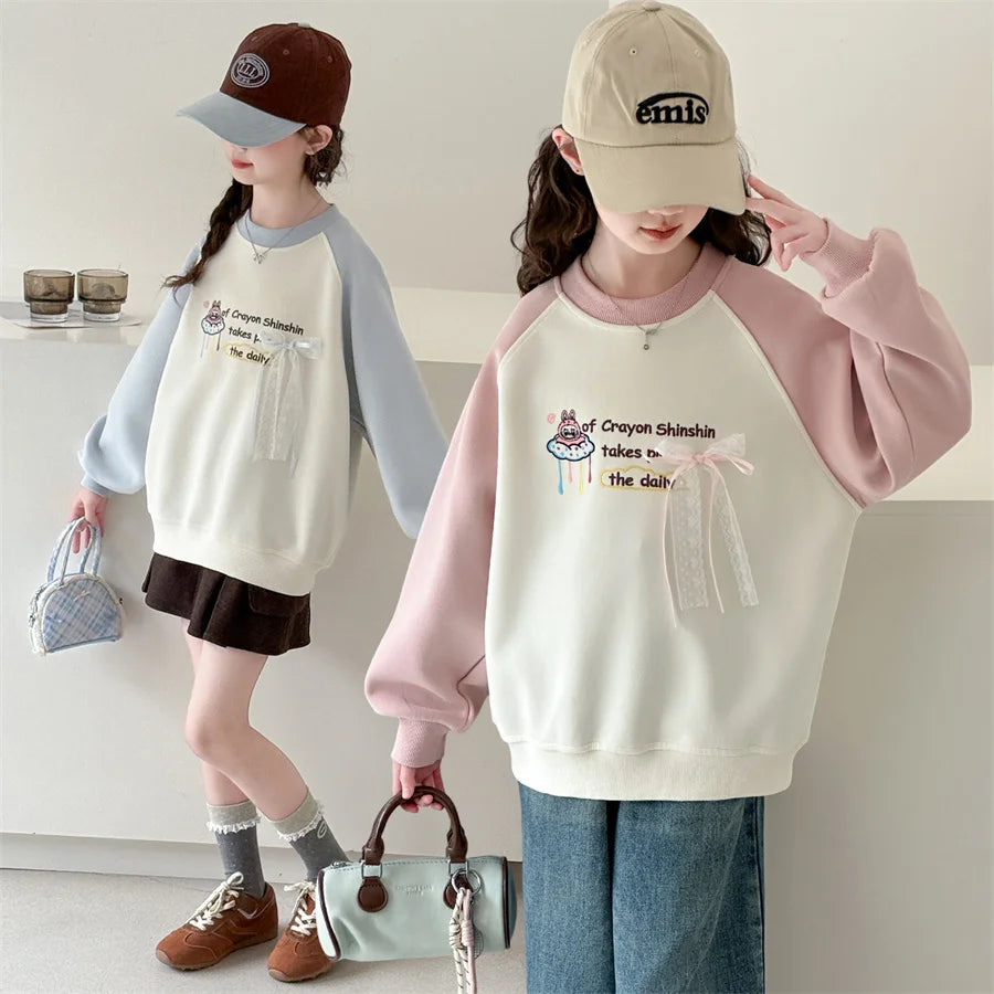 Casual Sweatshirt For Kids Girls Loose Pullover Kids O-neck Tops Coat