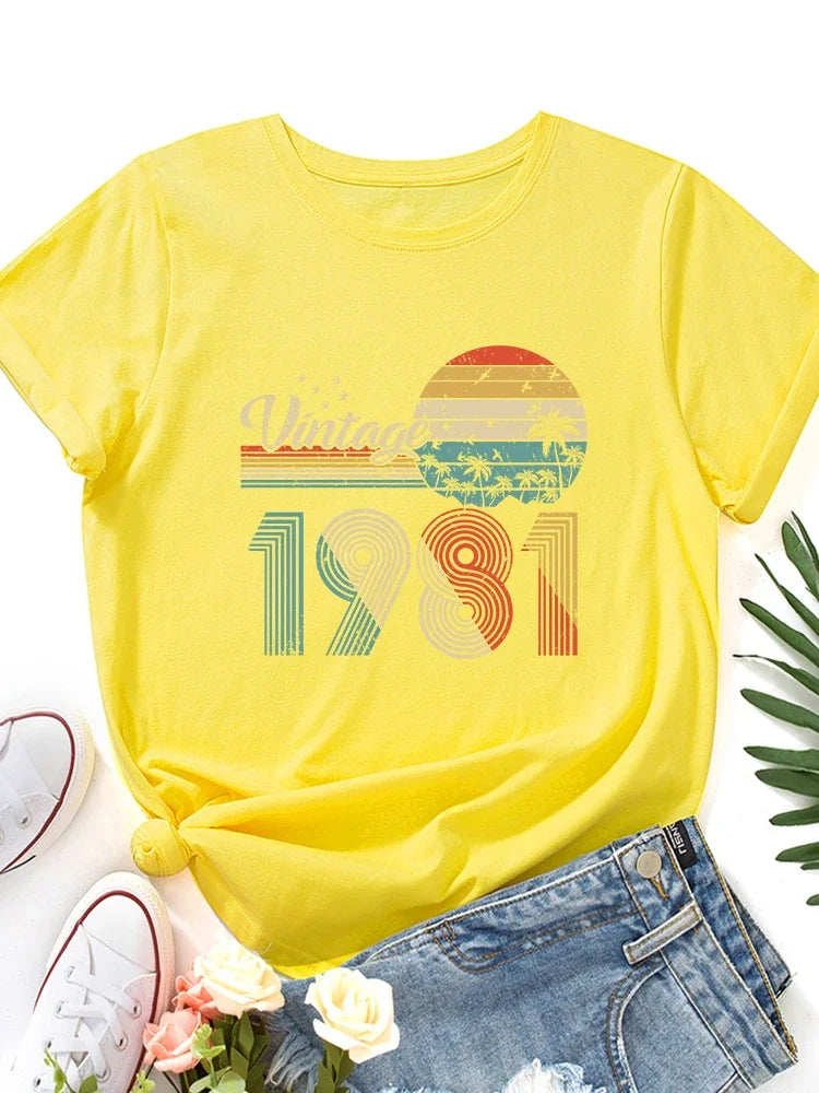 vintage 1981 Print Women T Shirt Short Sleeve O Neck Loose Women