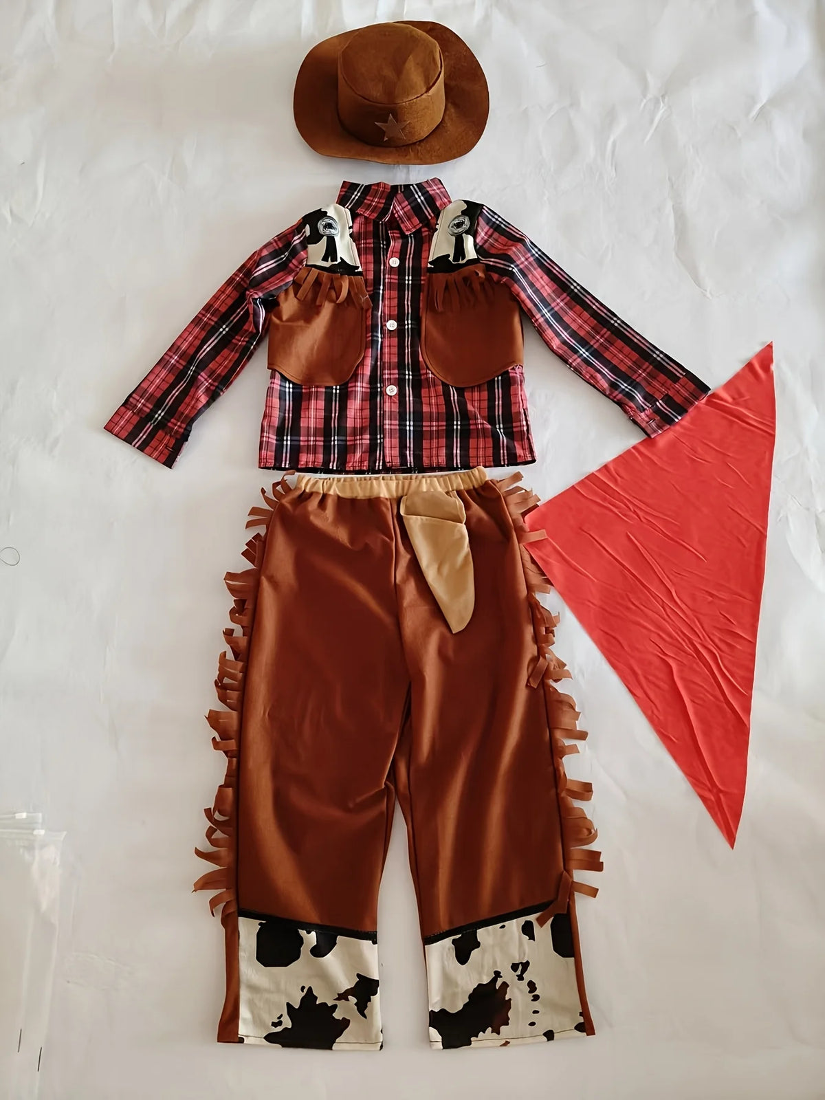 Boys Cowboy Costume Set with Top, Pants, Hat & Bandana, Kids Western Style Halloween Fancy Dress