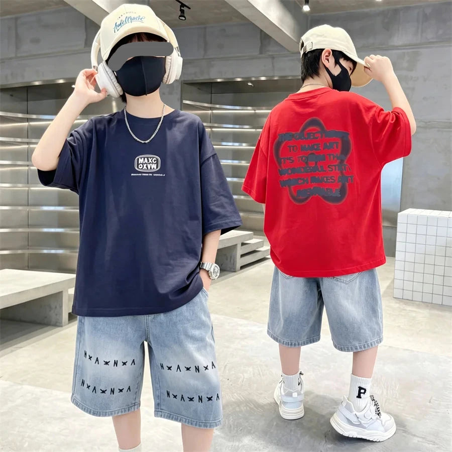 Tween Boys Casual Streetwear Outfit Kids New Summer Clothes Suit