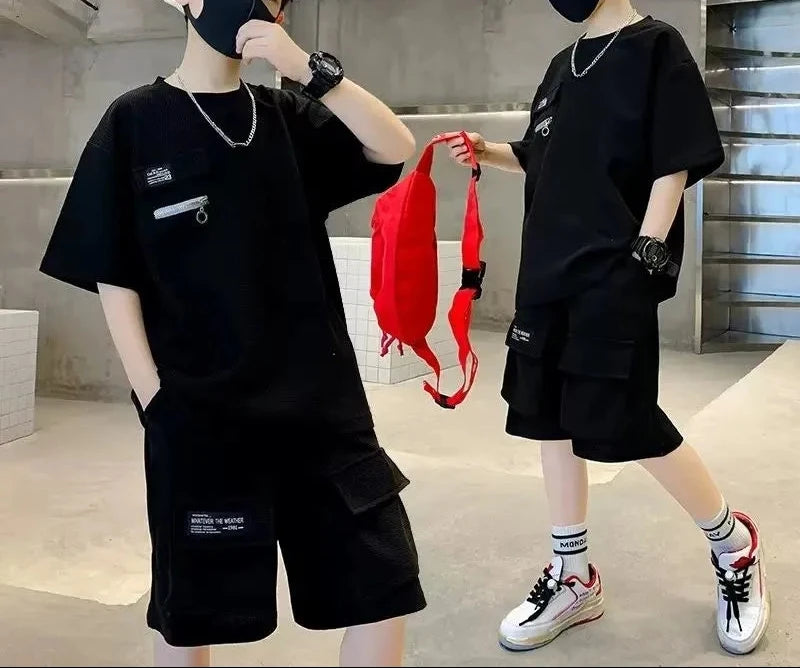 T-Shirt+Shorts 2-Piece Boys Letter Printing New Children Teen
