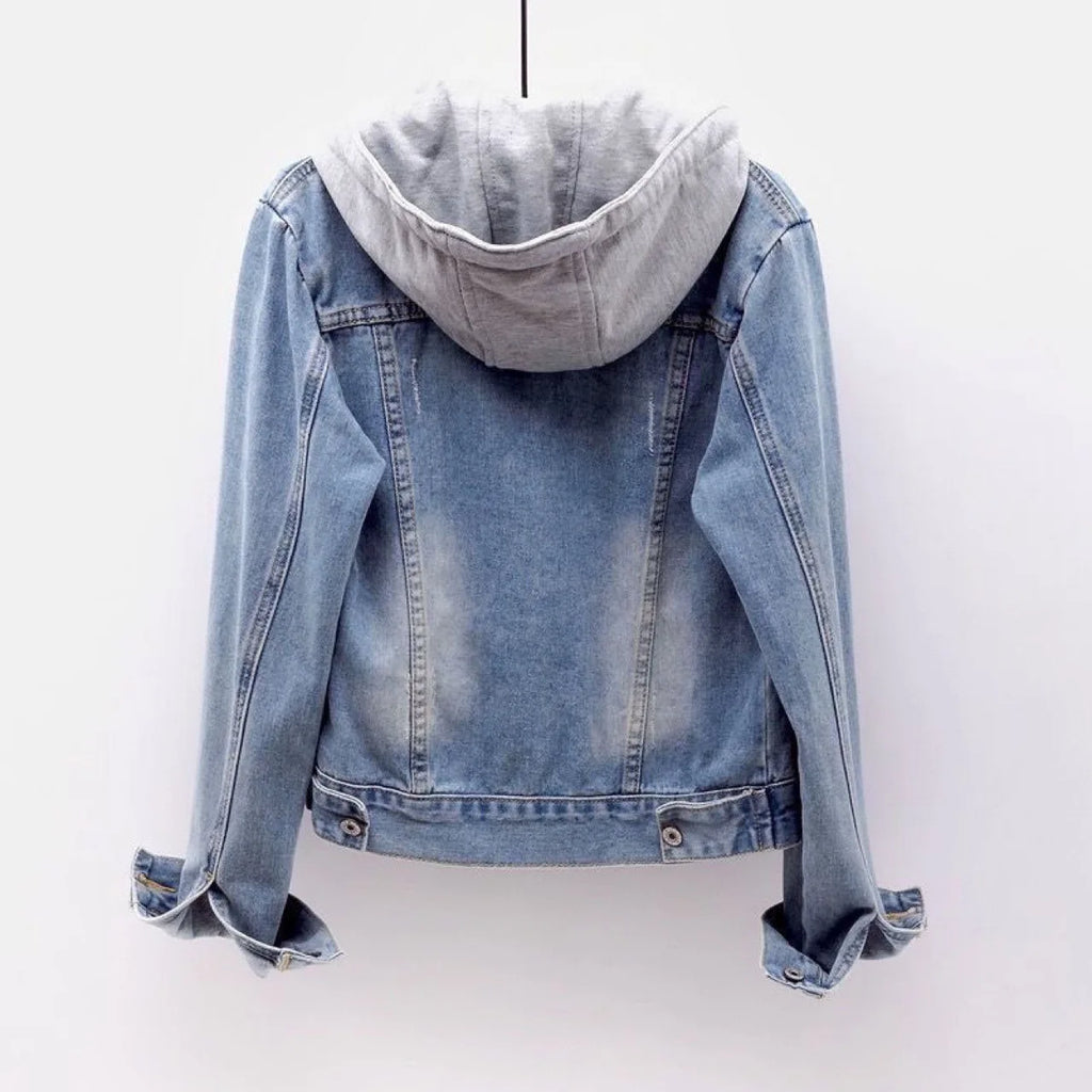 Denim Short Jacket for Women Short Autumn Winter Long-sleeved Slim Hooded Versatile