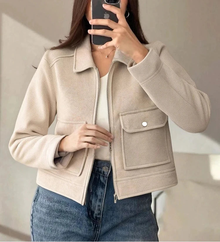 Women's Zipper Jacket Coat New Winter Long Sleeve Pocket Outerwear Coat Short Street Elegant Women's Jacket