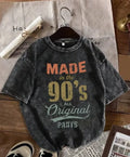 Women  Vintage T-Shirt Made In The 90s Print Washed Tee Casual Short Sleeve O-Neck Retro
