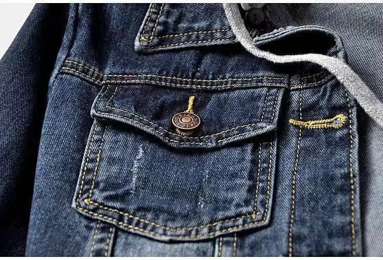 Denim Short Jacket for Women Short Autumn Winter Long-sleeved Slim Hooded Versatile