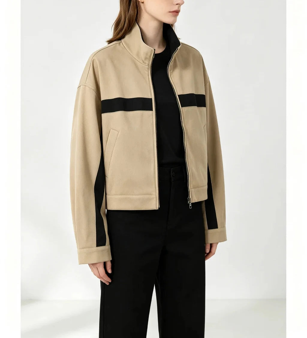 Autumn Women's Jackets Oversized Vintage Bomber Jacket Zip Up Turn Down Collar Short Coat Streetwear Fashion Outwear