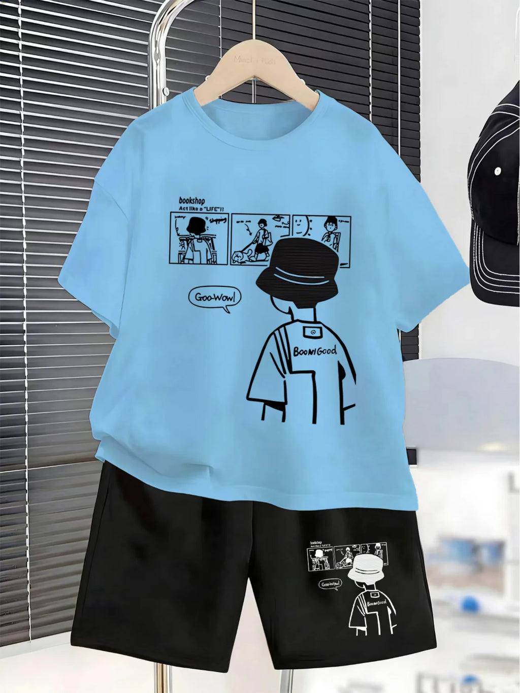 Boys Teenager Back Print Children T-shirt Shorts Two Sets