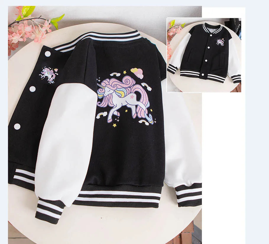 Girls Cartoon Unicorn Jackets For 3-12 Years Teens Clothes For Teenage Girls Sports Outerwear