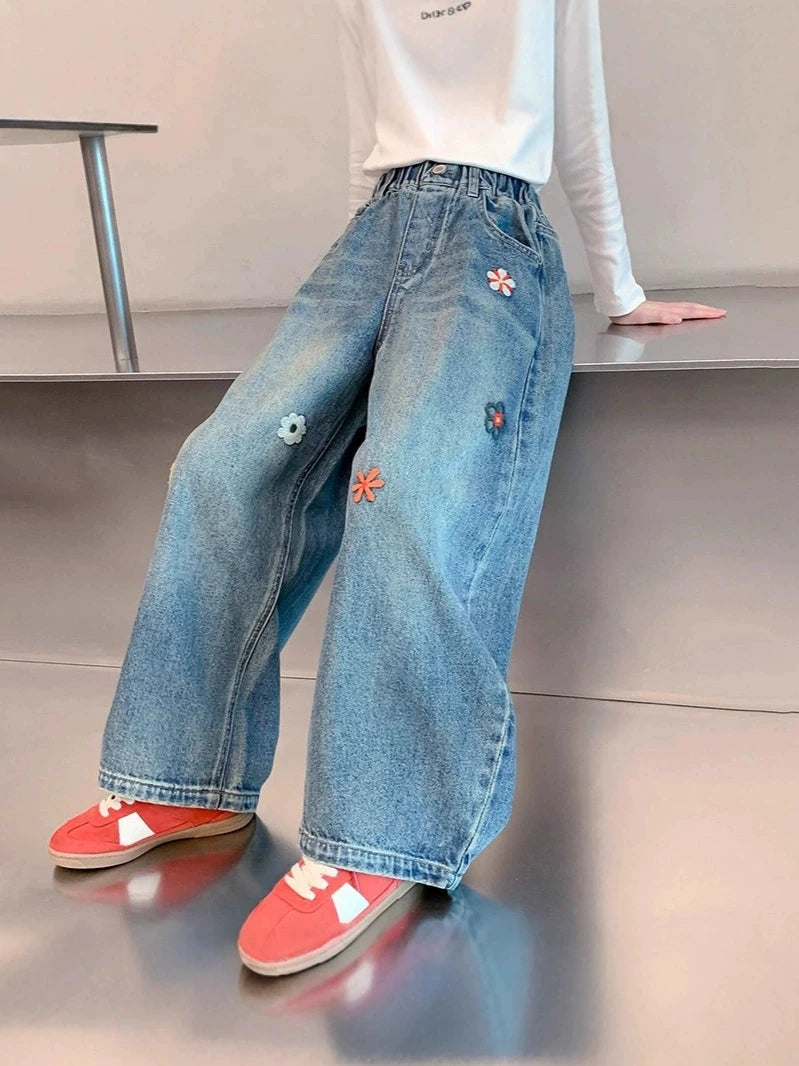 Teenagers Spring Girls Jeans Flower