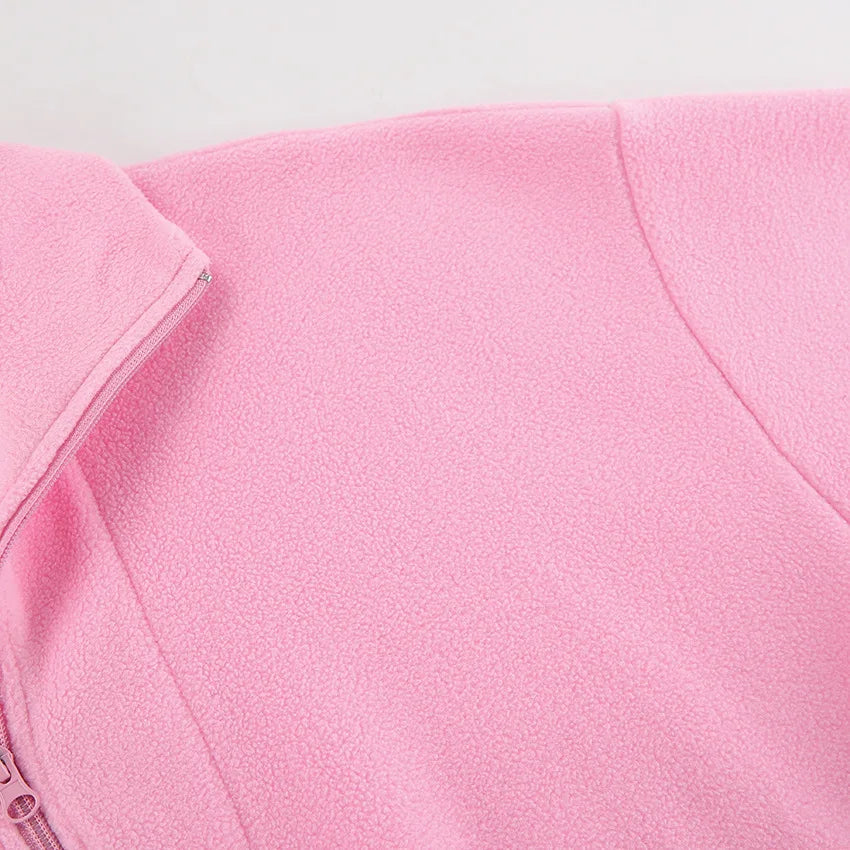 Women Autumn Winter Fleece Hoodies Elegant Stand Collar Zipper Loose Sweatshirt Elegant Solid Pullover Casual Top Streetwear