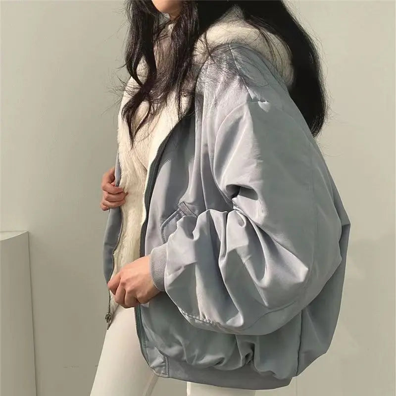 Fashion Double Sided Thicken Parkas Women Winter Warm Fleece Loose Coats Zipper Jacket