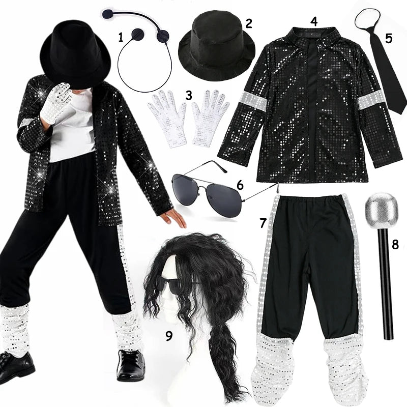 Kids Cosplay Dance Star Costume Set Red Printed 80s 90s Stage Party Outfit